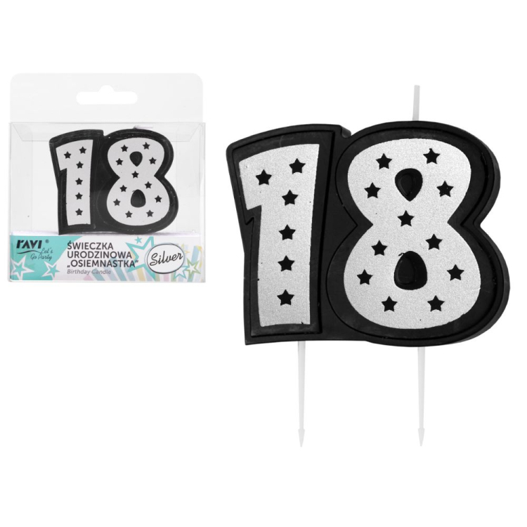 Świeczka urodzinowa OSIEMNASTKA Silver RAVI